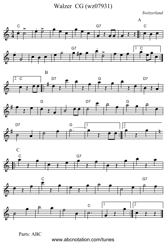 Walzer  CG (wz07931) - staff notation