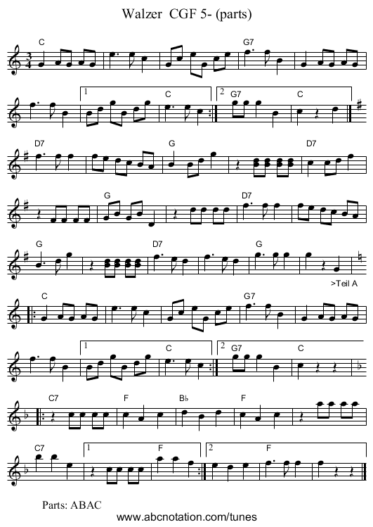 Walzer CGF 5- (parts) - staff notation