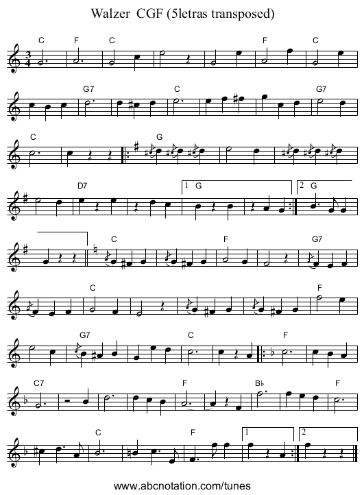 Walzer  CGF (5letras transposed) - staff notation