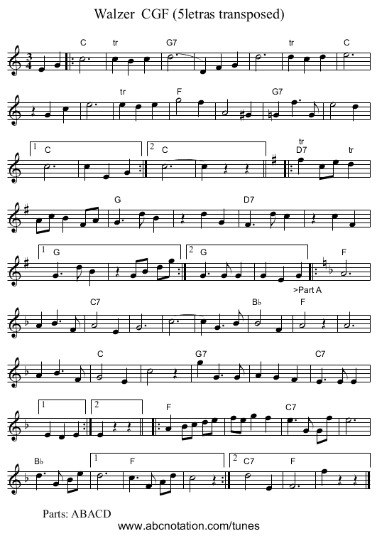 Walzer  CGF (5letras transposed) - staff notation