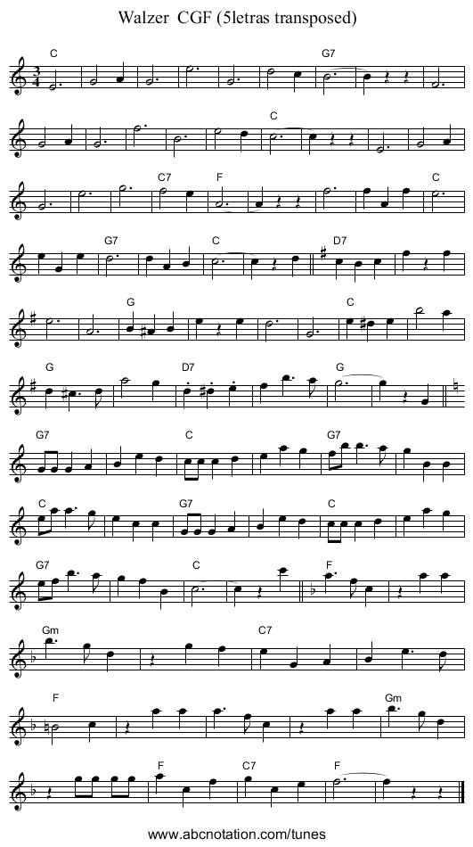 Walzer  CGF (5letras transposed) - staff notation