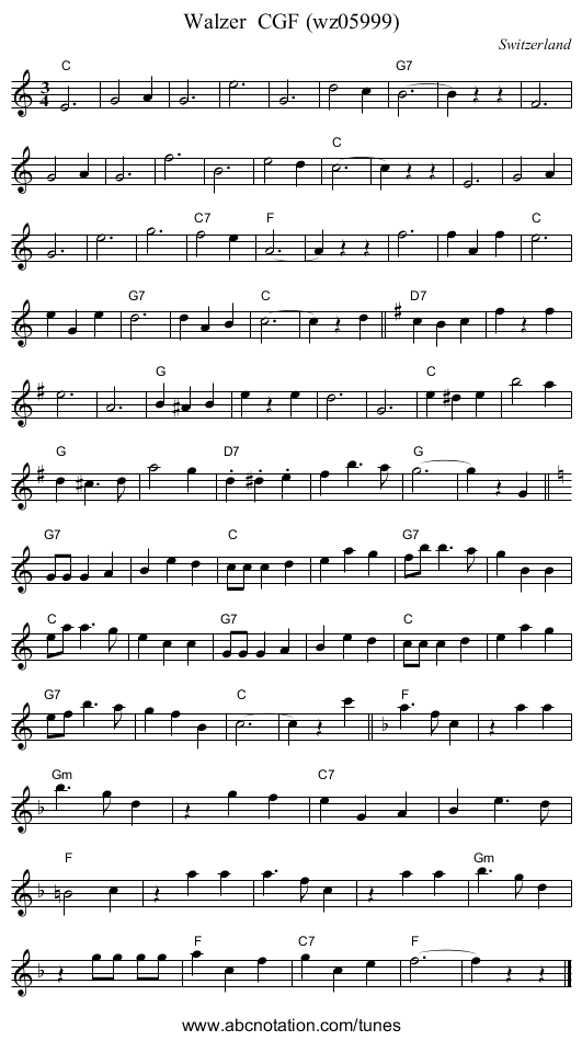 Walzer  CGF (wz05999) - staff notation