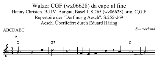 Walzer CGF (wz06628) da capo al fine - staff notation