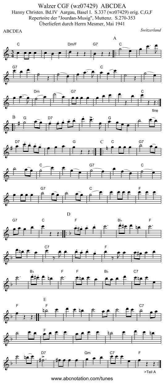 Walzer CGF (wz07429)  ABCDEA - staff notation