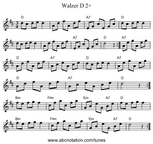 Walzer D 2+ - staff notation