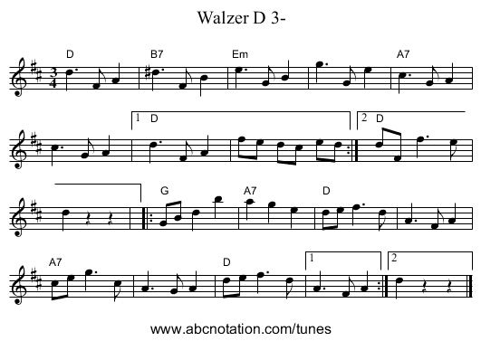 Walzer D 3- - staff notation