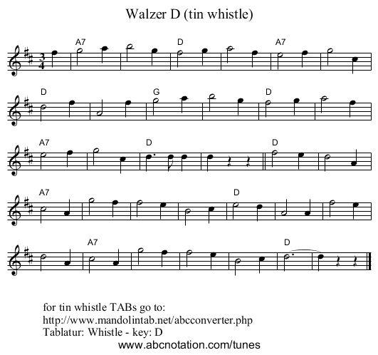 Walzer D (tin whistle) - staff notation