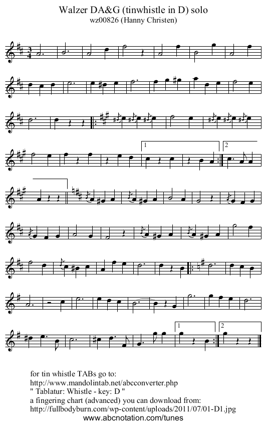 Walzer DA&G (tinwhistle in D) solo - staff notation