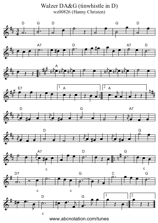Walzer DA&G (tinwhistle in D) - staff notation