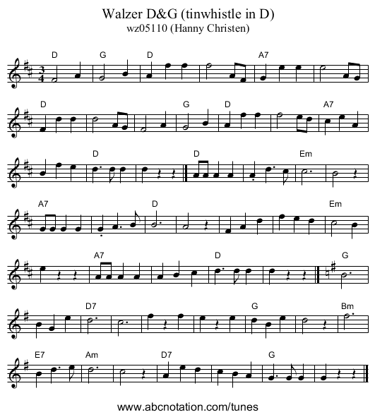 Walzer D&G (tinwhistle in D) - staff notation