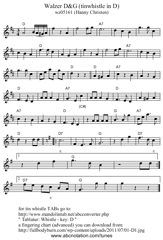 Walzer D&G (tinwhistle in D) - staff notation