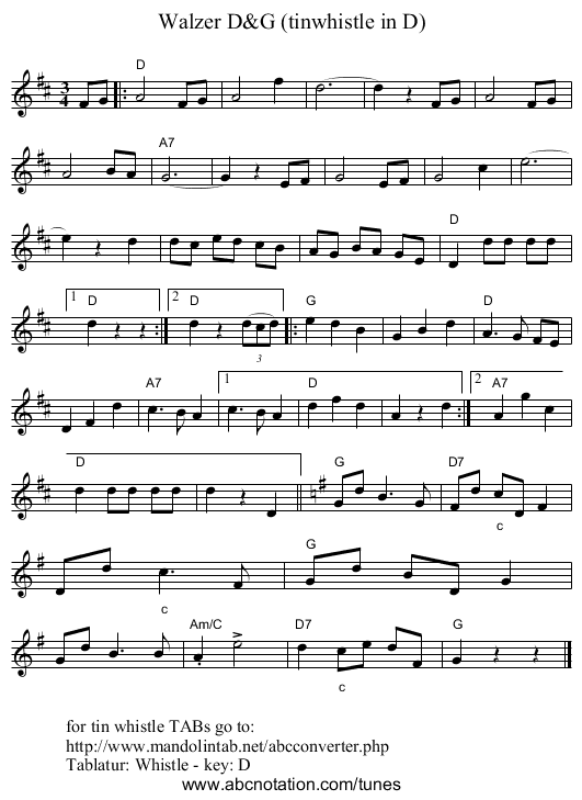 Walzer D&G (tinwhistle in D) - staff notation