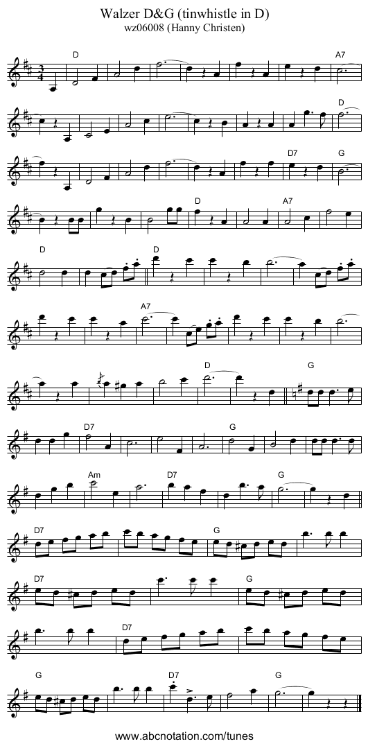 Walzer D&G (tinwhistle in D) - staff notation
