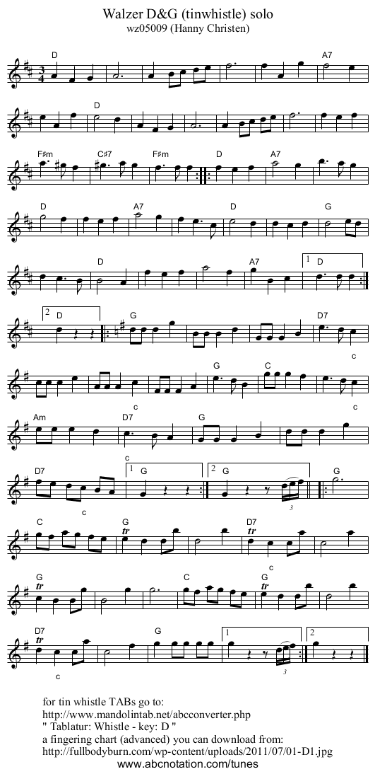 Walzer D&G (tinwhistle) solo - staff notation