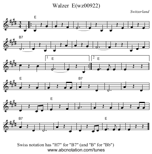 Walzer  E(wz00922) - staff notation