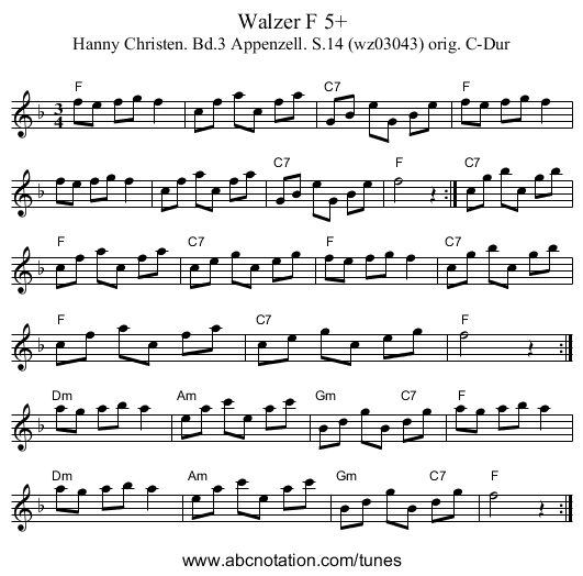 Walzer F 5+ - staff notation