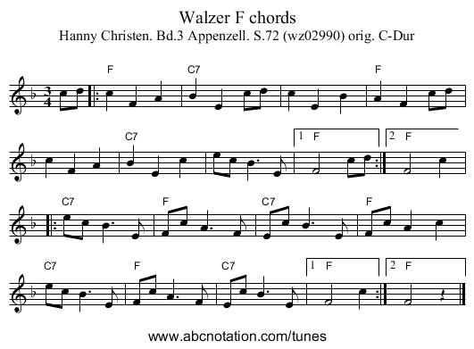 Walzer F chords - staff notation