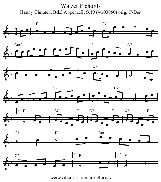 Walzer F chords - staff notation
