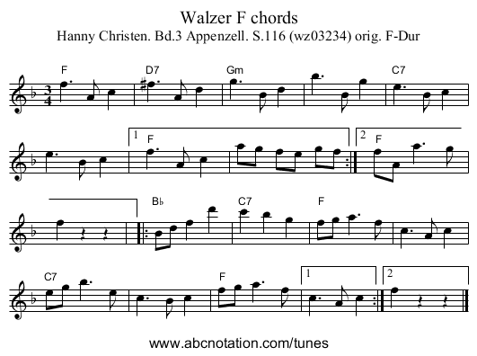 Walzer F chords - staff notation