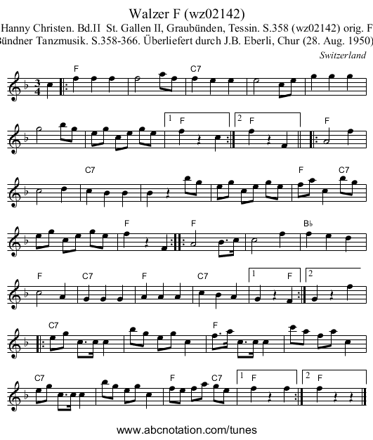 Walzer F (wz02142) - staff notation