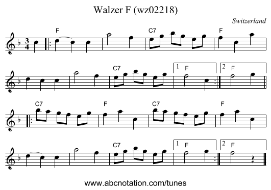 Walzer F (wz02218) - staff notation