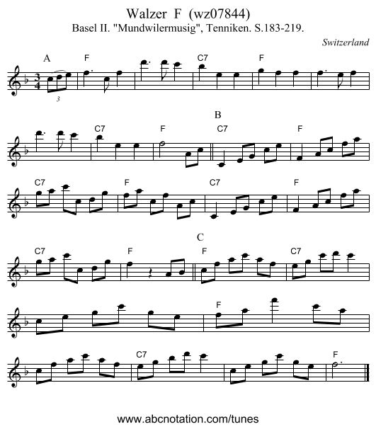 Walzer  F  (wz07844) - staff notation