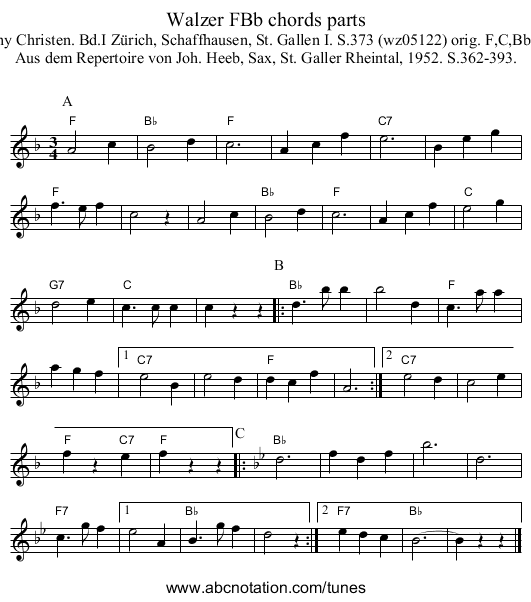 Walzer FBb chords parts - staff notation