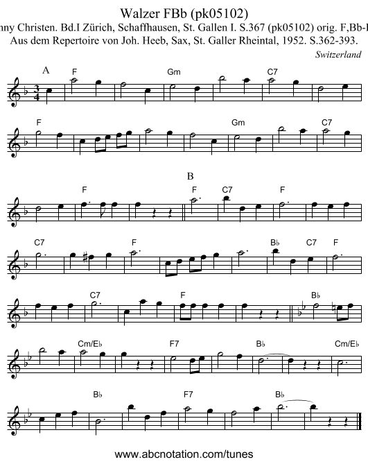 Walzer FBb (pk05102) - staff notation