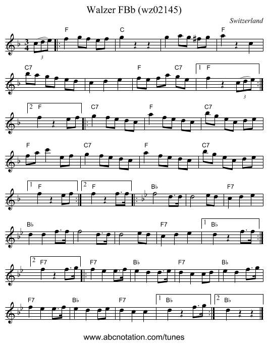 Walzer FBb (wz02145) - staff notation