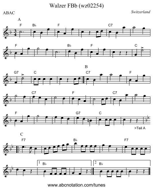 Walzer FBb (wz02254) - staff notation