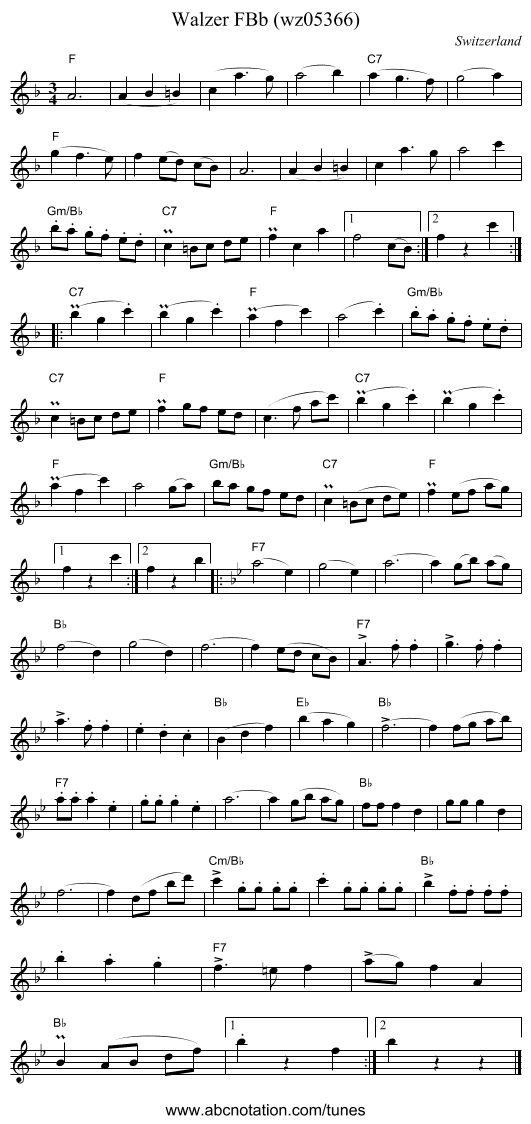 Walzer FBb (wz05366) - staff notation