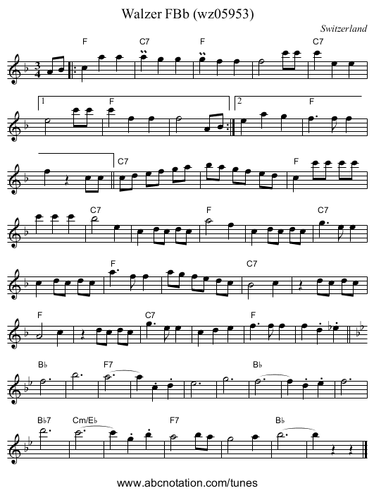 Walzer FBb (wz05953) - staff notation