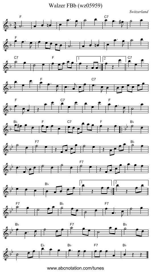 Walzer FBb (wz05959) - staff notation