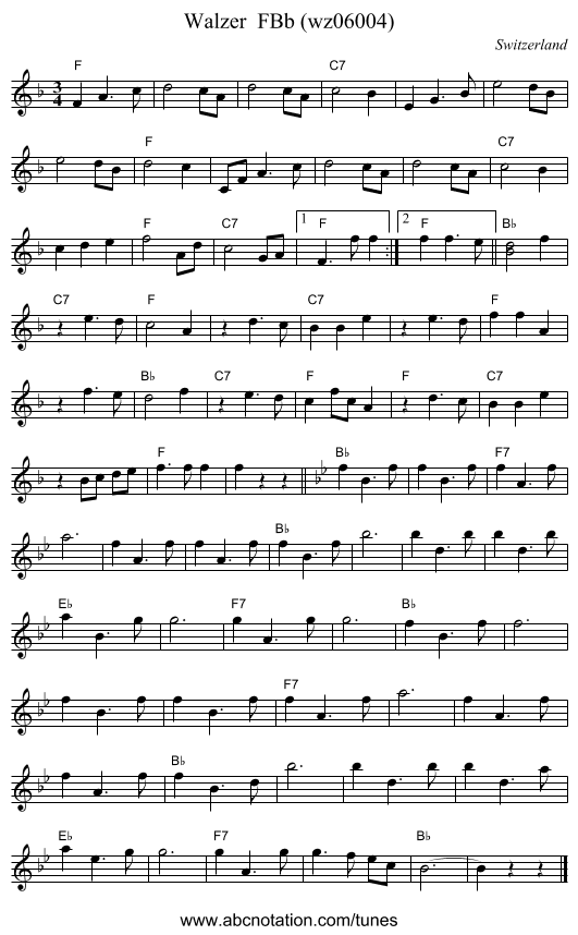 Walzer FBb (wz06004) - staff notation
