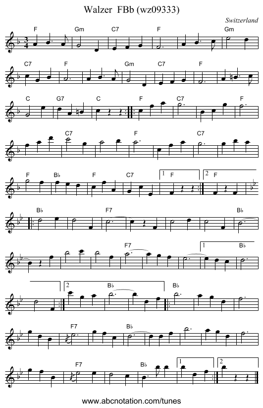 Walzer  FBb (wz09333) - staff notation