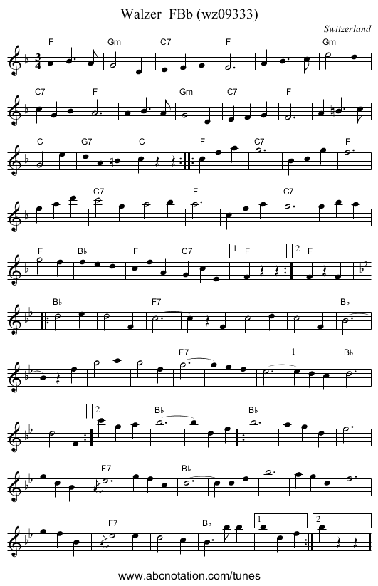 Walzer  FBb (wz09333) - staff notation