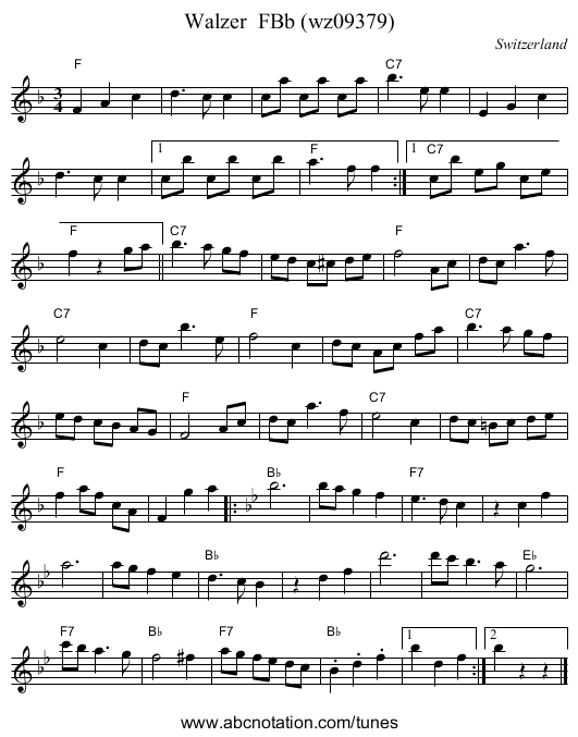 Walzer FBb (wz09379) - staff notation
