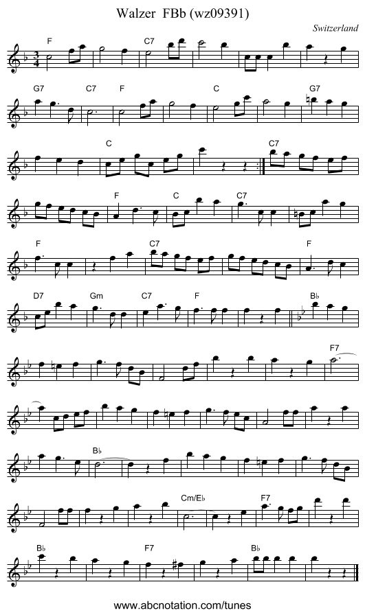 Walzer  FBb (wz09391) - staff notation