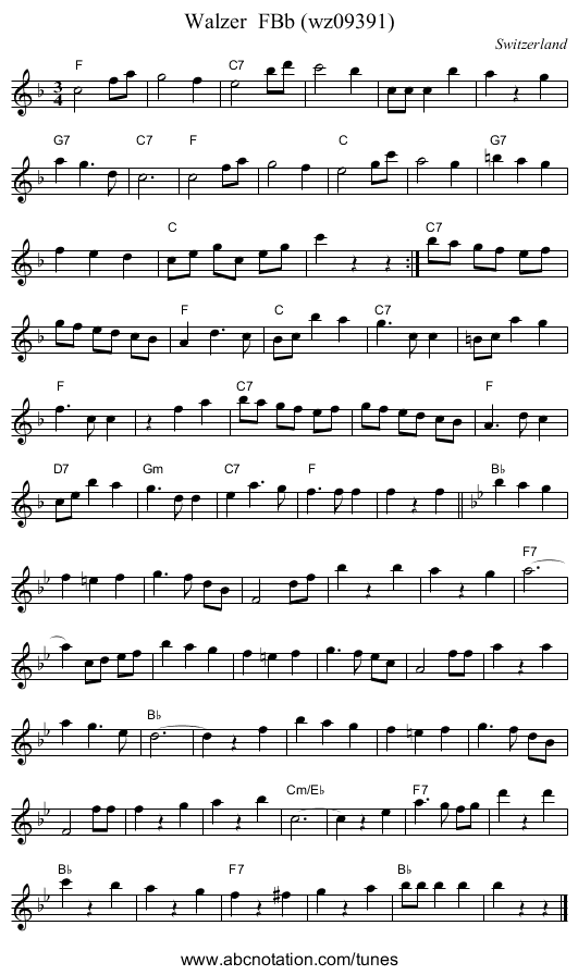 Walzer  FBb (wz09391) - staff notation