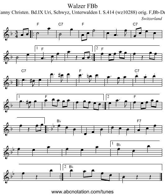 Walzer FBb - staff notation