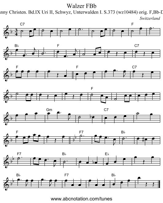 Walzer FBb - staff notation