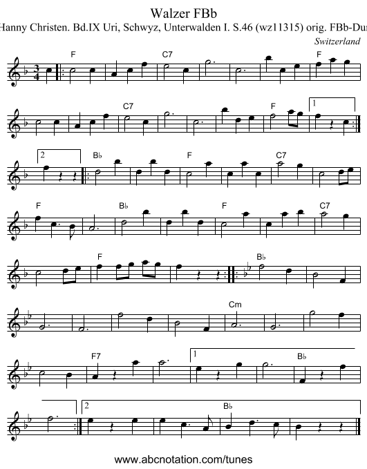 Walzer FBb - staff notation