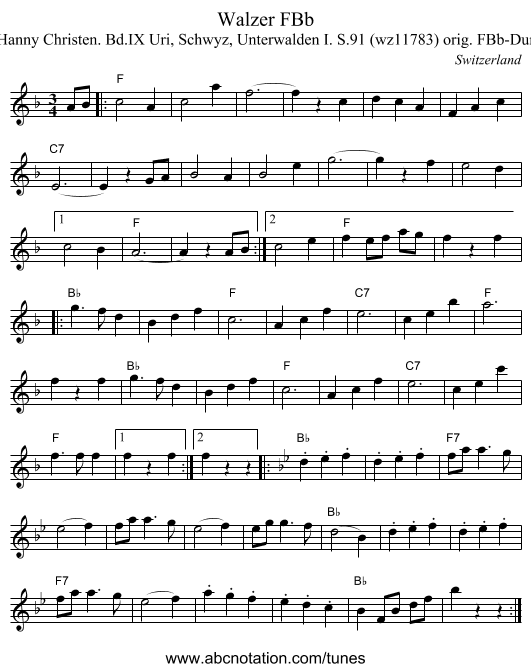 Walzer FBb - staff notation