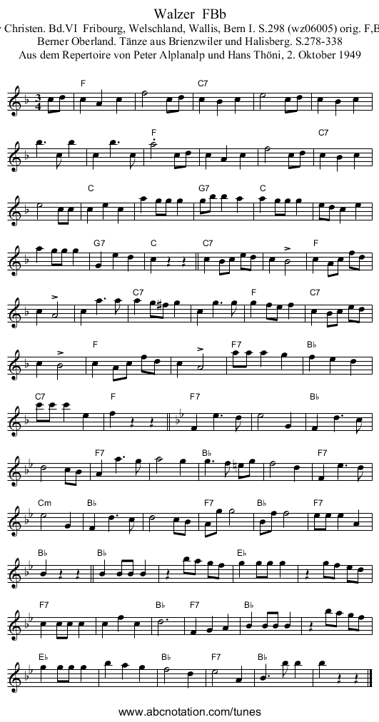 Walzer  FBb - staff notation