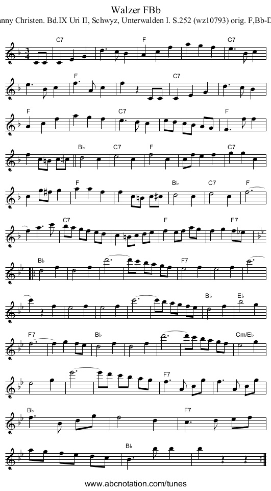 Walzer FBb - staff notation