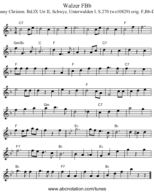 Walzer FBb - staff notation