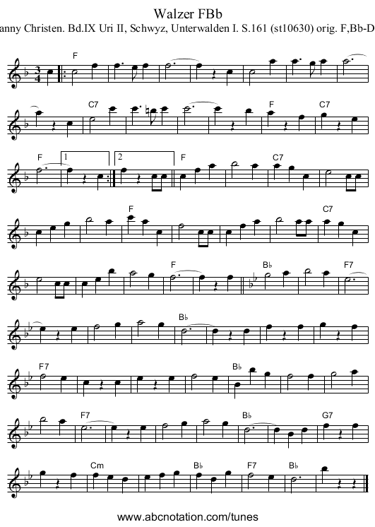 Walzer FBb - staff notation