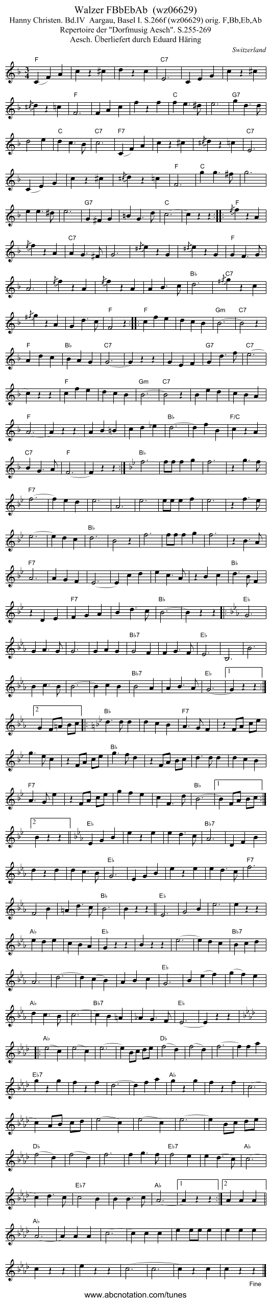 Walzer FBbEbAb  (wz06629) - staff notation
