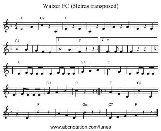Walzer FC (5letras transposed) - staff notation