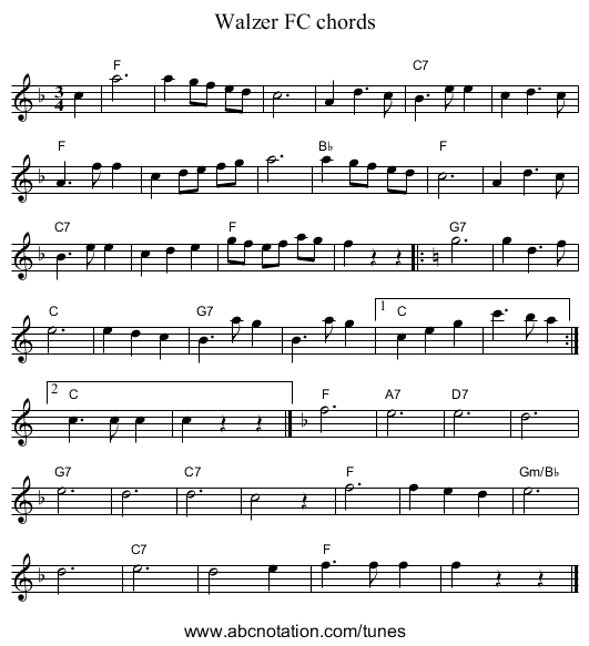Walzer FC chords - staff notation
